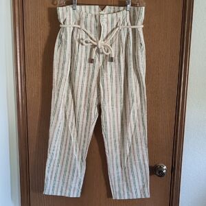 Maeve Striped Beige and Green Cotton Pants